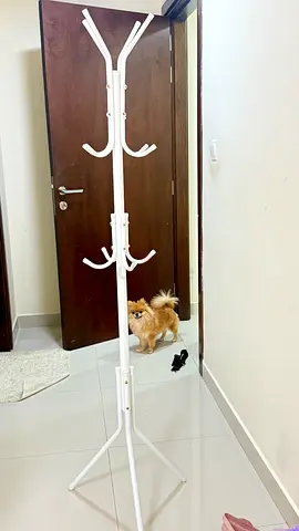 White freestanding coat  hat rack - sturdy metal stand