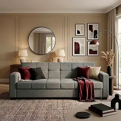 Button tufted 3 seater straight arm sofa