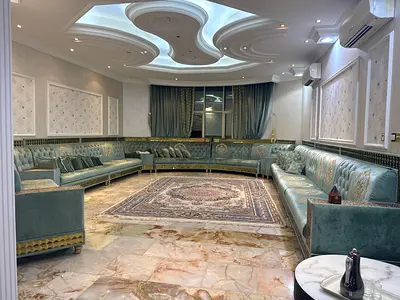 Large U-shaped Majlis sofa set – teal velvet