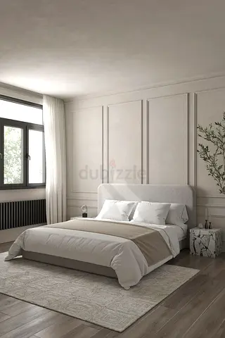 Elegant Customizable Modern Bed Frame with Upholstered Headboard