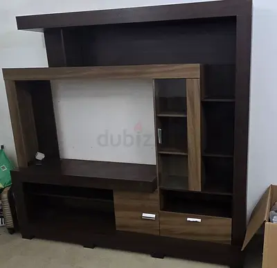 Wooden TV Entertainment Unit with Shelves  Cabinets (Walnut Finish)