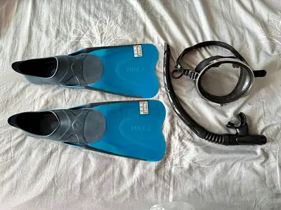 Snorkeling Mask and Diving Fins (Decathlon)for sale
