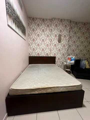 King size  bed 150 by 150cm frame with mattress - dark wood, good condition