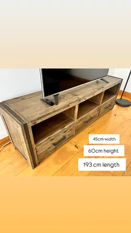 Wood TV unit / entertainment console with drawers and open shelves