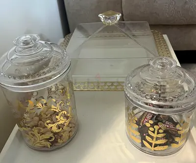 Set of 3 Glass Canisters with Gold Leaf Design