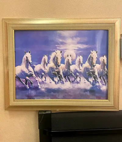 Framed Galloping White Horses Painting - Large