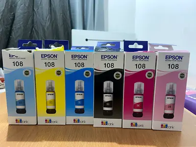 Im selling New Epson 108 EcoTank ink bottles - full 6-color set (sealed)-