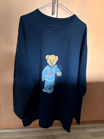 Navy Blue Oversized Sweatshirt with Teddy Bear Print (Unisex)