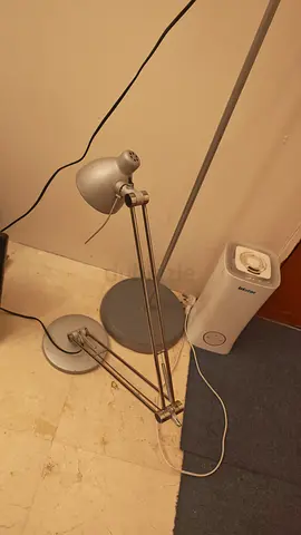 Pair of adjustable silver desk lamp and floor stand lamp- used, working