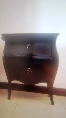 Dark brown curved 2-drawer nightstand