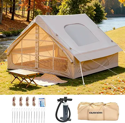 Inflatable Tents for Camping with Skylight and Stove Opening-Quick Setup,All-Season Inflatable Tent,