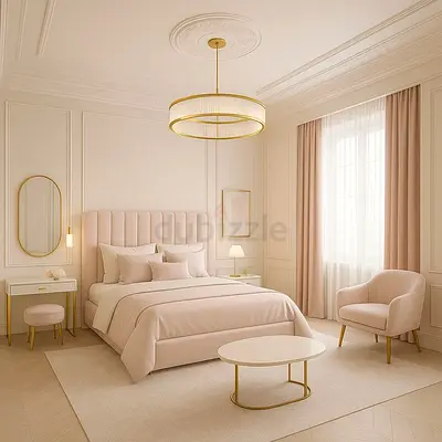 My blush upholstered bed