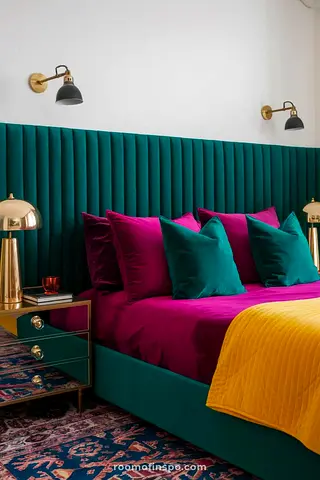 King Size upholstered bed with vertical channel headboard