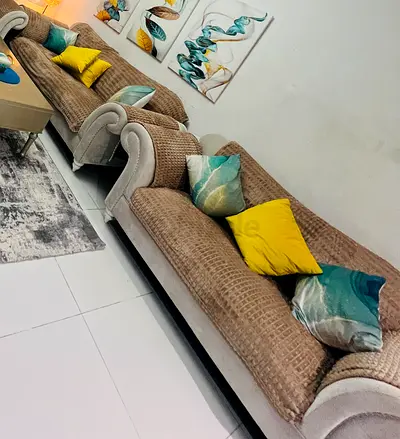 (3 + 3 ) 6 seater sofa upholstered  with cushions and covers
