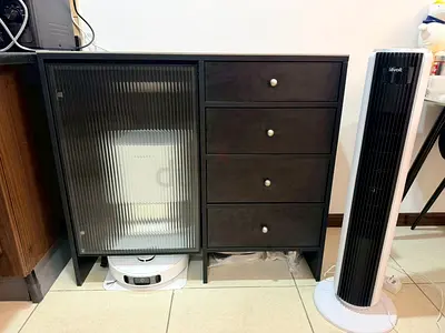 Robot Vacuum Friendly Coffee Bar with 4 storage drawers