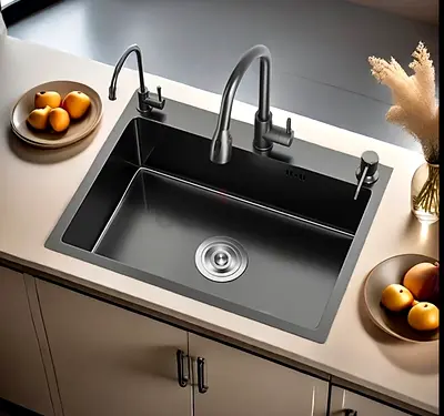 Black granite composite single-bowl kitchen sink 60x45