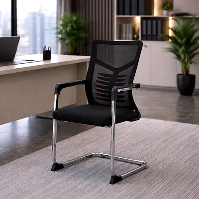 Black Mesh Visitor Chair - Modern Office Guest Chair with Chrome Base