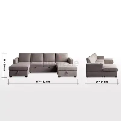 Grey L-shaped Fabric Sofa (Modular Corner with Storage)
