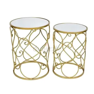 Set of 2 Gold Metal Nesting Side Tables with Mirror Tops