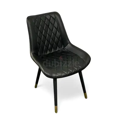 Modern Diamond Quilted Faux Leather Dining Chair – Black with Gold Accents