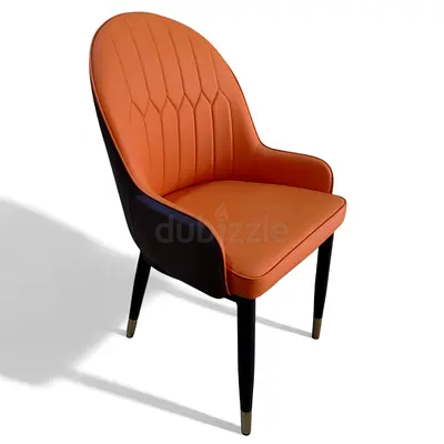 Orange Upholstered Dining Chair with Black Legs