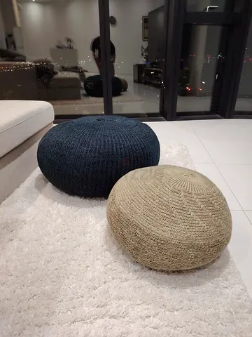 Set of 2 knitted poufs (navy  beige) — gently used