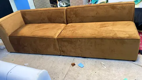 Brown suede modular 3-seater sofa — used, good condition
