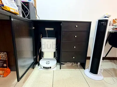 Robot Vacuum Friendly Coffee Bar with 4 storage drawers