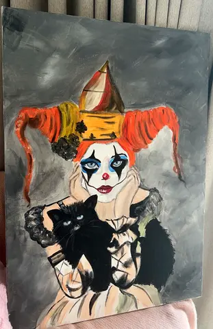 Wall painting Original Jester and Black Cat Painting