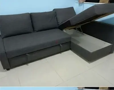 Grey L-shaped corner sofa with chaise - good condition