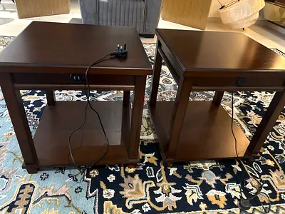 Two Wooden Side Table with 2 USB Ports – Excellent Condition