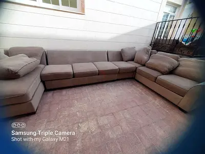 L-shaped sectional sofa - 6-seater, grey-beige, used
