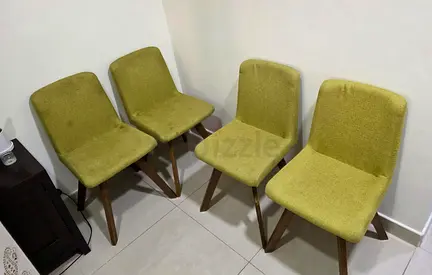 4 Dining Chairs – Danube Belinda Set (Walnut/Green Yellow) – Good Condition