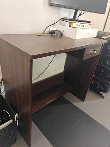 Compact Dark Wood Study / Computer Desk with Drawer