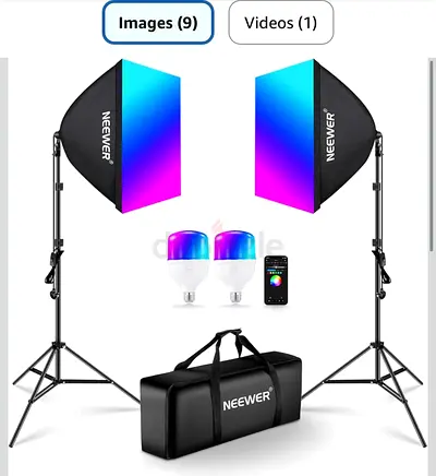 Neewer RGB Softbox Lighting Kit with Stands, Smart RGB Bulbs  Carry Bag
