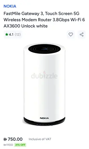 FastMile Gateway 3, Touch Screen 5G Wireless Modem Router 3.8Gbps Wi-Fi 6 AX3600 Unlock white