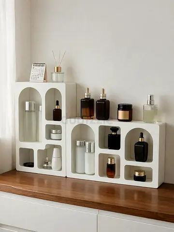 White Decorative Cubby Shelves — Perfume  Accessory Organizer