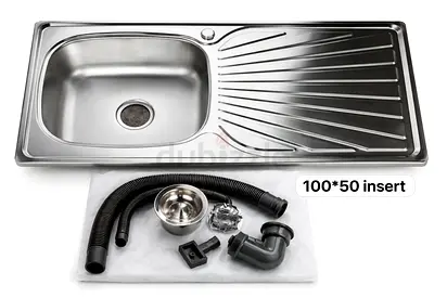 My stainless steel single bowl kitchen sink with drainer  fittings - 100 x 50 cm