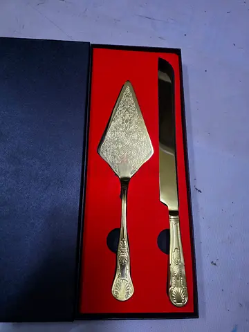 Wedding Cake Knife and Server Set, Stainless Steel Cake Cutting Set with Engraved Plating Pattern, E