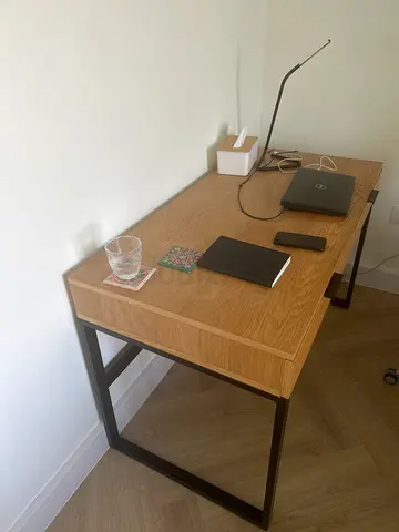My oak-top study/computer desk with black metal frame