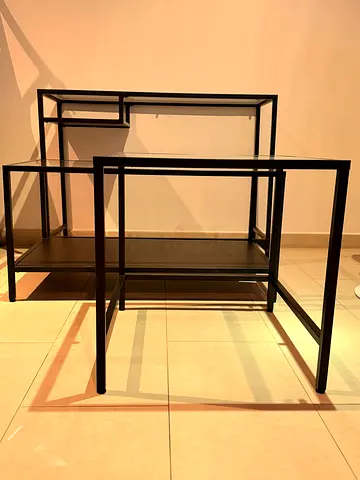Set of 3 Black Metal Glass Tables