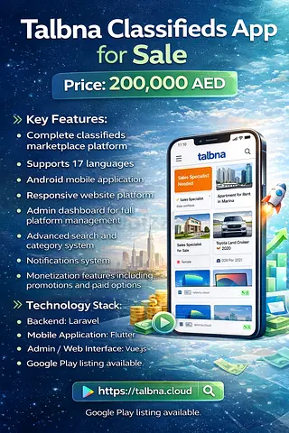 Talbna Classifieds App – Supports 17 Languages – Complete Marketplace Platform for Sale