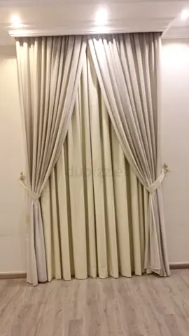 Double-layer beige  light grey curtains with tiebacks - good condition