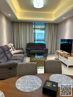 Luxury VIP 2-bedroom apartment with a living room and balcony for monthly rent. Ajman, Gulf Tower. F