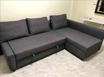Grey L-shaped Fabric Sofa with Chaise - Good Condition