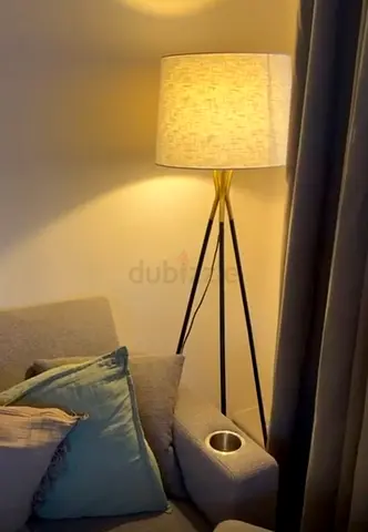 Modern Tripod Floor Lamp with Linen Shade (Black  Brass)