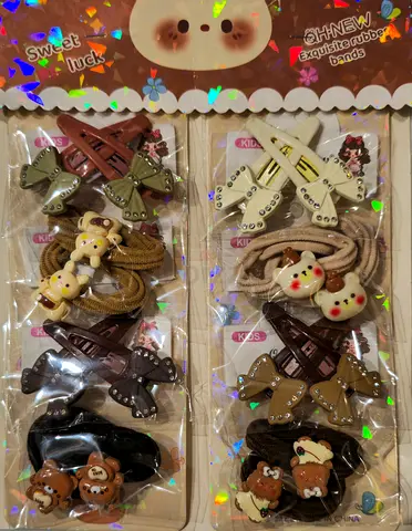 Kids Hair Clips  Elastics Set — New in Pack (Bear  Bow Designs)