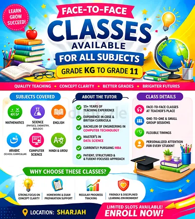 Face to face classes available for all subjects(Grade KG to Grade 11)