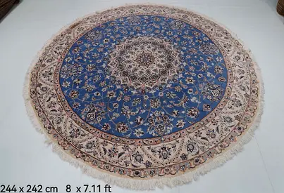 (244 x 242 cm afghan round carpet rug - Blue  beige