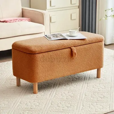 Brown boucle storage stool